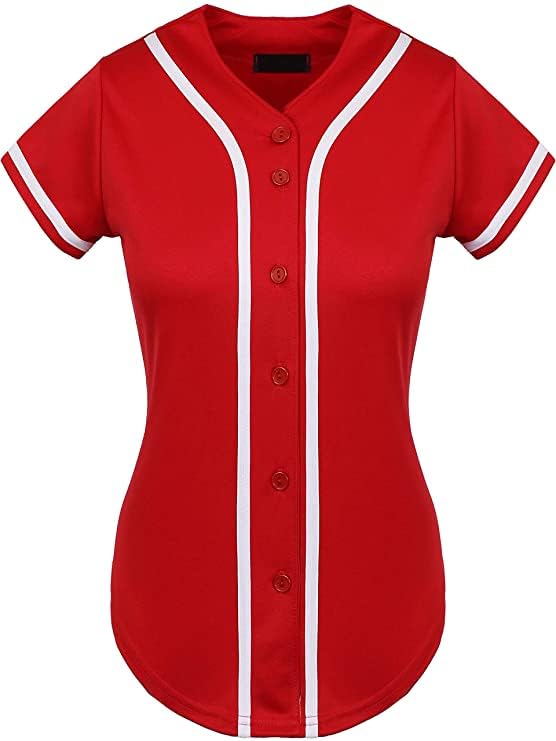 Women’s Baseball Jersey Shirt – Button Down Short Sleeve Team Uniform Top for Sports, Events, or Casual Wear