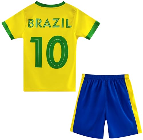 Kids' Argentina Portugal National Team Soccer Jersey Set Number 10 7, Youth Football Shirt Shorts for Training Match