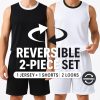 1 Set of Men's Reversible Basketball Jersey and Shorts, Double-Sided Custom Athletic Uniforms for Team Sports Practice
