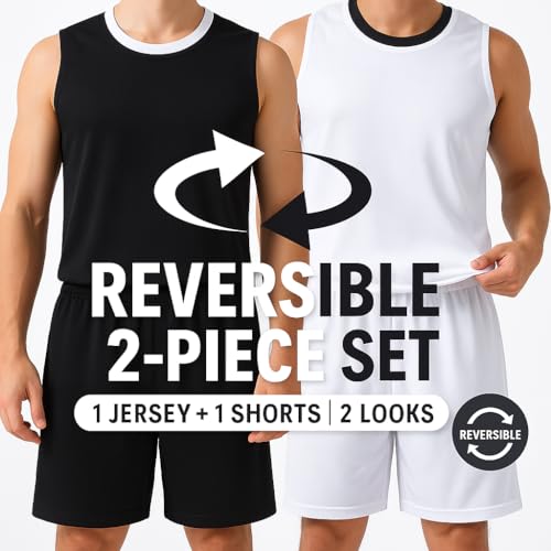 1 Set of Men's Reversible Basketball Jersey and Shorts, Double-Sided Custom Athletic Uniforms for Team Sports Practice