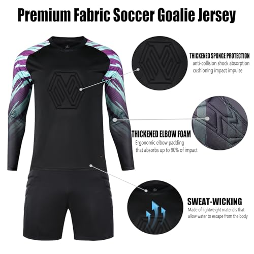Soccer Goalie Jersey and Shorts Set for Boys,Long Sleeve Goalie Uniform Kit for Kids and Youth