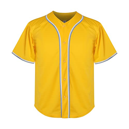 Youth Baseball Jersey Kids Button Down Short Sleeve Solid Color T-Shirt for School, PE, League Team Uniform