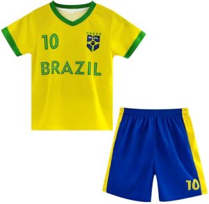 Kids' Argentina Portugal National Team Soccer Jersey Set Number 10 7, Youth Football Shirt Shorts for Training Match