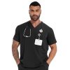 Men's Scrubs Top, Reinforced Chest Pocket & Hem, Stretch V-Neck Work Shirt, Moisture-Wicking & Anti-Wrinkle