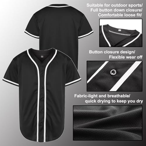 Mens Baseball Jersey Button Down Blank Solid Color Short Sleeve Shirts Hipster Hip Hop Active Team Sports Uniforms