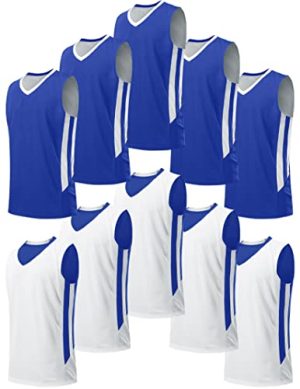 10 Pack Youth Boys Reversible Mesh Performance Athletic Basketball Jerseys Blank Team Uniforms for Sports Scrimmage Bulk
