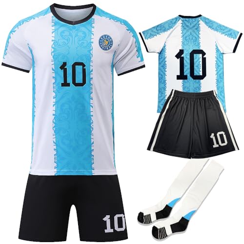 Argentina Soccer Jersey for Kids Boys Girls HOM Jersey Kit Youth Football Team Uniform Sports Fan Shirts Set