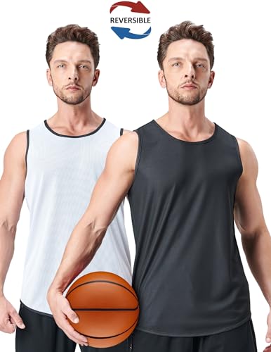 Men's Lightweight Reversible Rec Tanks, Mesh Basketball Jerseys Athletic Quick Dry Shirts Team Scrimmage Uniforms