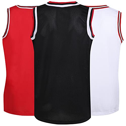 Pack of 3 Men's Basketball Jerseys Mesh Athletic Team Sports Uniforms Hip Hop Shirts Tank Tops