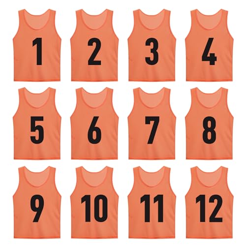 Numbered Soccer Pinnies Scrimmage Vest Soccer Bibs Sports Pennies Team Training Practice Vest for Adult Youth(12 pcs)