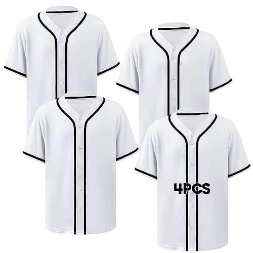 4 Pcs Baseball Jersey Men Jersey Blank Plain Button Down Baseball Jersey Short Sleeve Jersey Team for Hipster