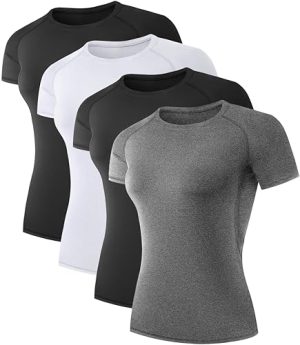 41b1sBydgL.jpg 4 Pack Women's Compression Shirt Running Athletic T-Shirts Workout Tops Baselayer Short Sleeve Yoga Gym Sports Gear