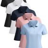 5 Pack Women's Polo Shirts Short Sleeve 3 Buttons Collared Uniform Tops Moisture-Wicking T-Shirts for Work & Casual