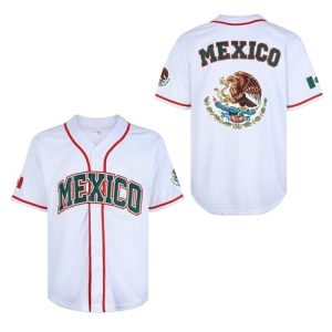 Men's Mexico Eagle Jersey Button Down Short Sleeve Hip Hop Baseball Jersey Stitched