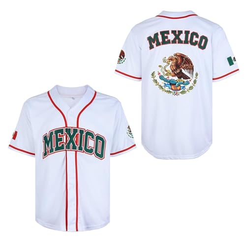 Men's Mexico Eagle Jersey Button Down Short Sleeve Hip Hop Baseball Jersey Stitched
