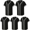 5 Pack Mens Plain Blank Baseball Jersey Button Down Shirts Short Sleeve Hipster Hip Hop Sports Team Uniform