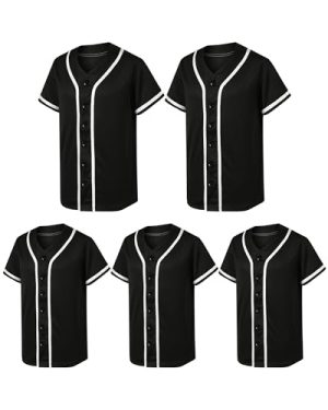 5 Pack Mens Plain Blank Baseball Jersey Button Down Shirts Short Sleeve Hipster Hip Hop Sports Team Uniform