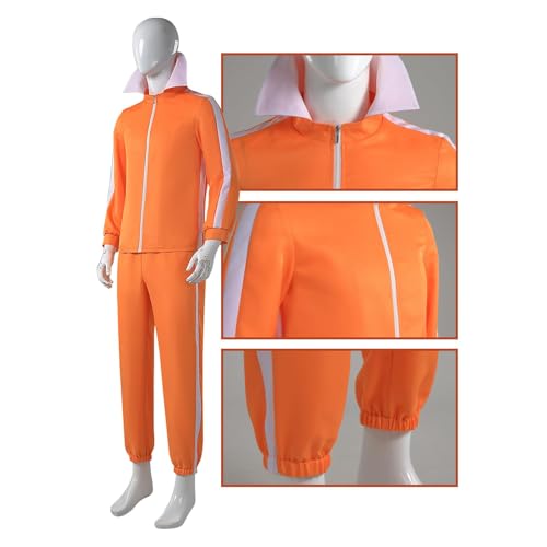 Adult Men Orange Tracksuit Uniform Sports Suit Zipper Jacket Top Sportswear with Glasses Wig