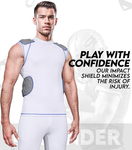 Defender Adult Padded Football Shirt - Football Rib Protector with Shoulder & Spine Football Pads, 5-Pad Football Compression