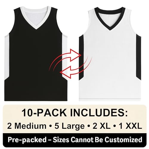 10-Pack Men's Reversible Custom Basketball Jerseys, Plain Mesh Athletic Sleeveless Shirts Blank Team Uniforms Set