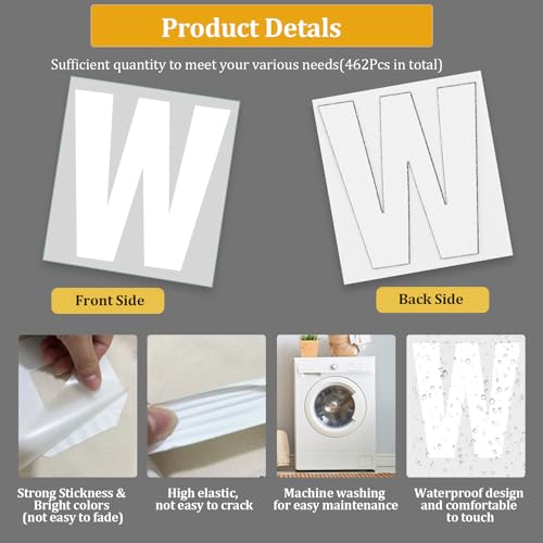 32 Sheets 462 Pieces Iron on Letters and Numbers, 8 Inch 0-9 Iron on Numbers & 2 Inch A-Z Heat Transfer Vinyl Letters for