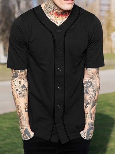 Mens Baseball Button Down Jersey Hipster Hip Hop T Shirts