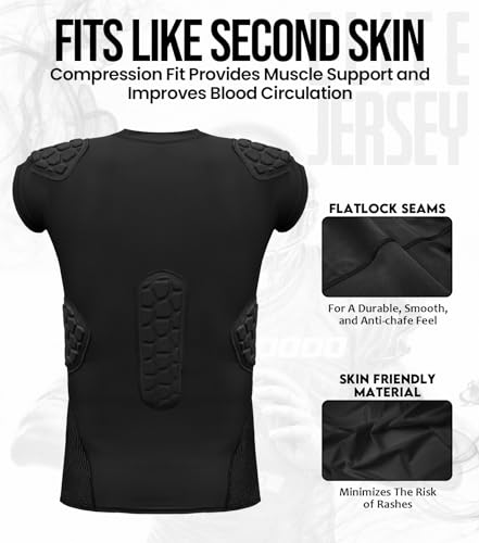 Elite 6-Pad Adult Padded Football Shirt with Chest, Shoulder, Ribs & Spine Protection, Mens Football Padded Compression Shirt