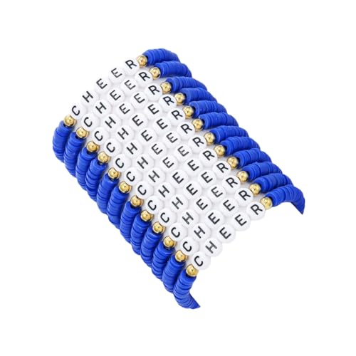 12Pcs Polymer Clay CHEER Stackable Friendship Bracelets Colorful Multilayer Heishi Surfer Clay Gold Beaded CHEER Stretch