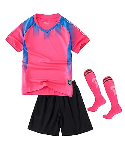 Kids Soccer Jersey Set with Socks for Boys Girls Uniform Athletic Jersey Sportswear Kit