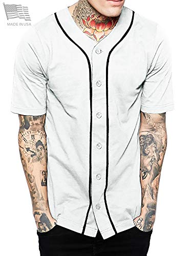 Made in USA Mens Premium Button Down Baseball Jersey Team Uniform Hip Hop Urban Tee Shirt