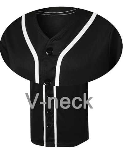 5 Pack Mens Plain Blank Baseball Jersey Button Down Shirts Short Sleeve Hipster Hip Hop Sports Team Uniform