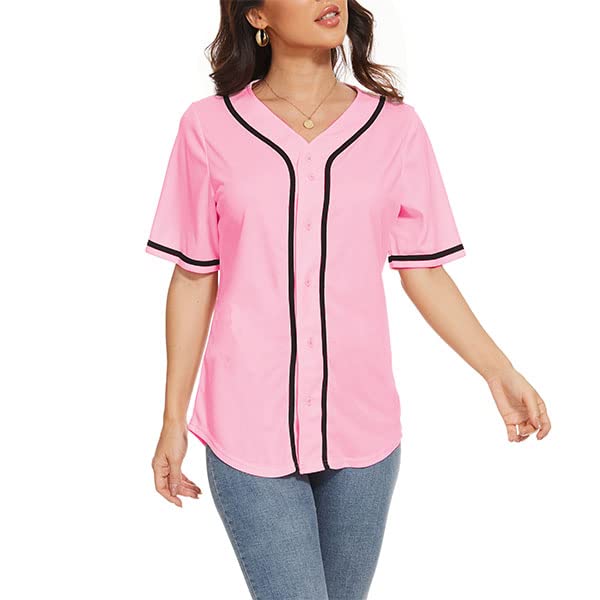 Women's Baseball Jerseys Blank Button Down V-Neck Softball Team Uniform Fashion Simple Wide Stripe Short Sleeve