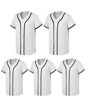 5 Pack Mens Plain Blank Baseball Jersey Button Down Shirts Short Sleeve Hipster Hip Hop Sports Team Uniform