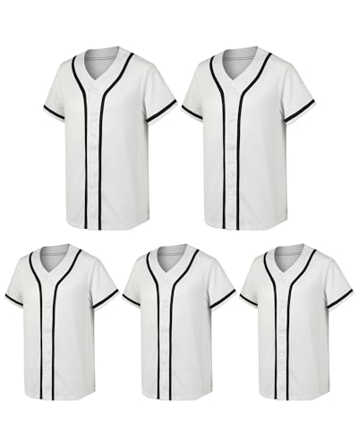 5 Pack Mens Plain Blank Baseball Jersey Button Down Shirts Short Sleeve Hipster Hip Hop Sports Team Uniform