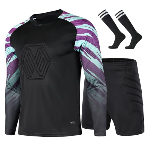 Soccer Goalie Jersey and Shorts Set for Boys,Long Sleeve Goalie Uniform Kit for Kids and Youth