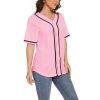 Women's Baseball Jerseys Blank Button Down V-Neck Softball Team Uniform Fashion Simple Wide Stripe Short Sleeve