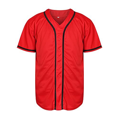Mens Blank Plain Baseball Jersey Button Down Shirts Sports Hip Hop Hipster Jersey S-3XL Black White Grey Red Blue