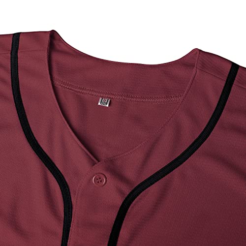 Blank Baseball Jersey, Short Sleeve Plain Jersey Shirt Sports Hip Hop for Men Women(X-Large, Claret)
