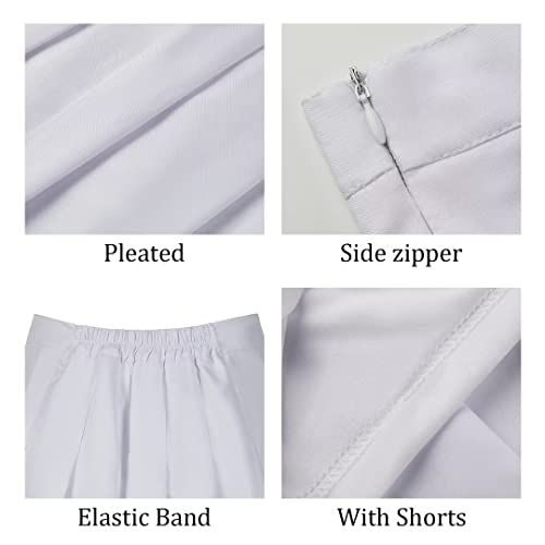 White Mini Skirt Pleated Tennis Skirts Skorts High Waisted Womens' Novelty Skirts for Women with Shorts 3XL