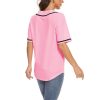 Women's Baseball Jerseys Blank Button Down V-Neck Softball Team Uniform Fashion Simple Wide Stripe Short Sleeve