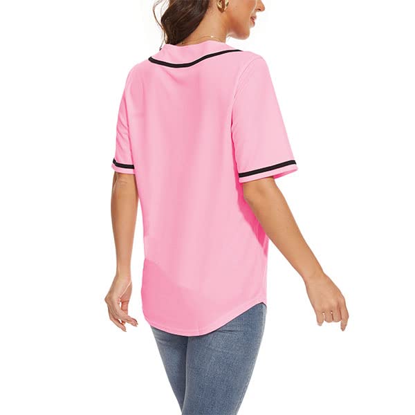 Women's Baseball Jerseys Blank Button Down V-Neck Softball Team Uniform Fashion Simple Wide Stripe Short Sleeve