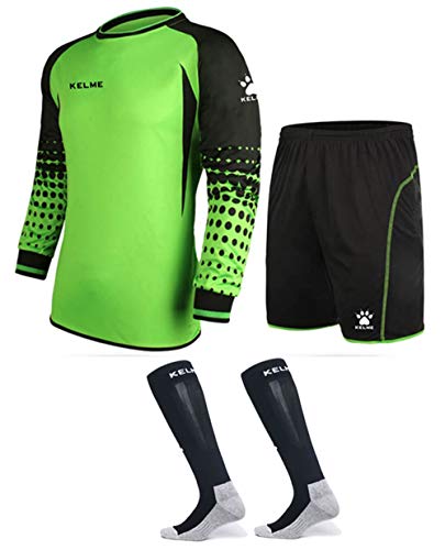 Soccer Goalie Jersey Padded Uniform Kit - Goalkeeper Jersey, Shorts, Socks - Mens Football Padded Shirt Kids/Adult size