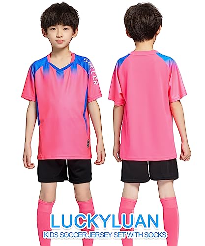 Kids Soccer Jersey Set with Socks for Boys Girls Uniform Athletic Jersey Sportswear Kit