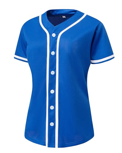 Womens Button Down Baseball Jersey, Blank Softball Team Uniform, Hip Hop Hipster Short Sleeve Active Shirts