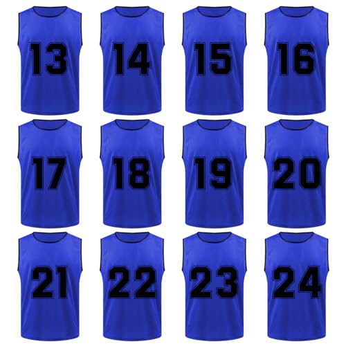 12-Pack Numbered Scrimmage Pinnies Sports Vests Team Practice Mesh Jerseys #13-24