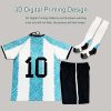 Argentina Soccer Jersey for Kids Boys Girls HOM Jersey Kit Youth Football Team Uniform Sports Fan Shirts Set
