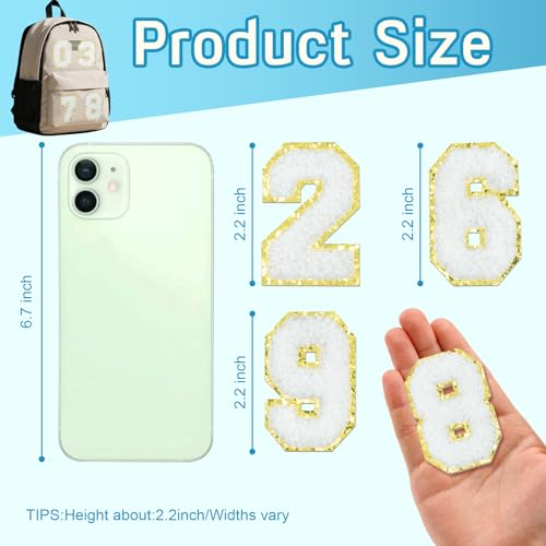 40Pcs Self-Adhesive Chenille Number Patches 0-9 with Glitter Border for Team Jerseys, Sports Uniforms, Football, Jeans, Bags