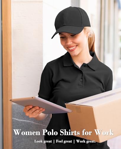 5 Pack Women's Polo Shirts Short Sleeve 3 Buttons Collared Uniform Tops Moisture-Wicking T-Shirts for Work & Casual