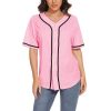 Women's Baseball Jerseys Blank Button Down V-Neck Softball Team Uniform Fashion Simple Wide Stripe Short Sleeve