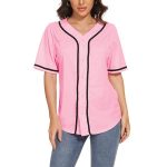 Women's Baseball Jerseys Blank Button Down V-Neck Softball Team Uniform Fashion Simple Wide Stripe Short Sleeve